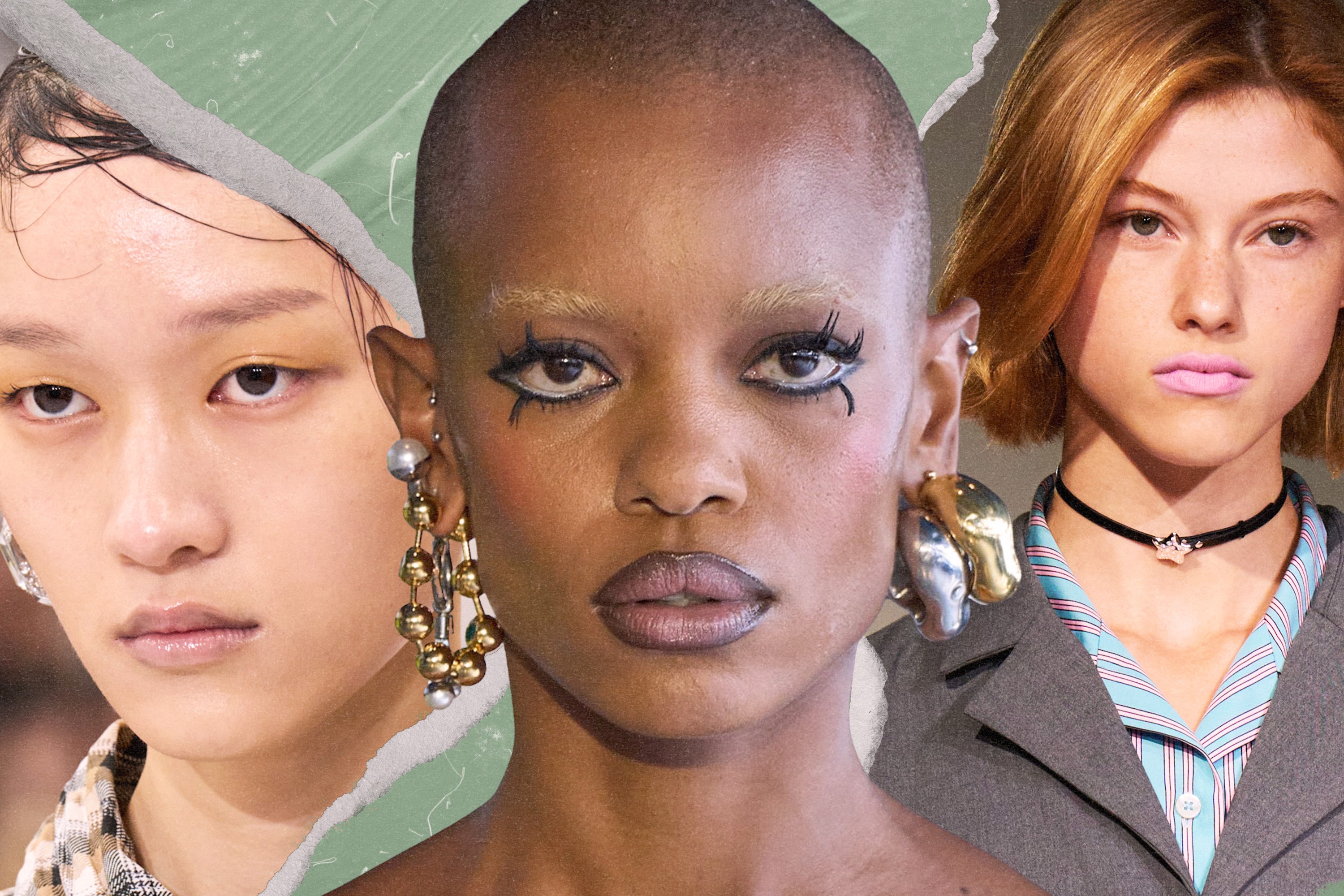 Three models wearing 2025 lip trends.