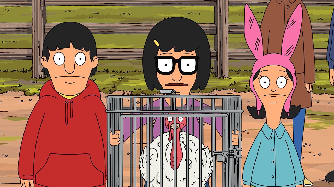 BOB'S BURGERS, from left: Gene Belcher (voiced by Eugene Mirman), Tina Belcher (voiced by Dan Mintz), Louise Belcher (voiced by Kristen Schaal), 'I Bob Your Pardon', (Season 9, ep. 907, aired Nov. 18, 2017)