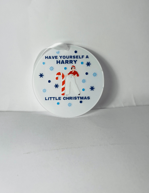 Harry Styles Ornament that reads "Have Yourself a Harry Little Christmas"