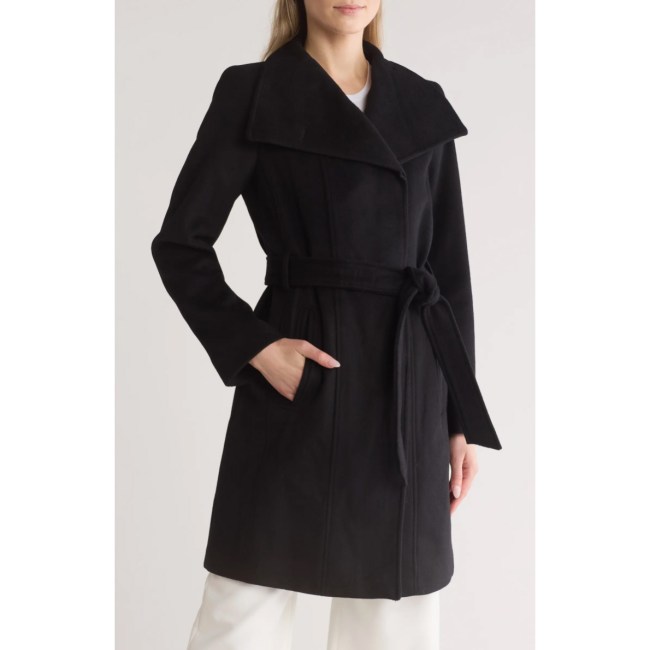 Michael Kors Asymmetric Belted Wool Blend Coat