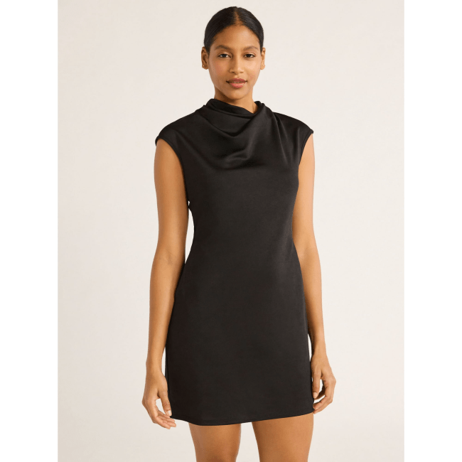 Scoop Ponte Funnel Neck Dress in black