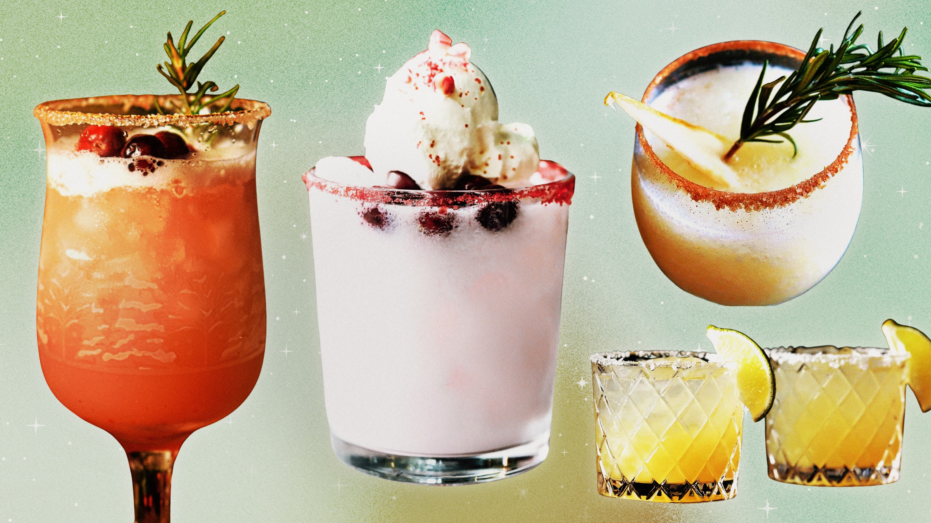 A collage of various holiday cocktails