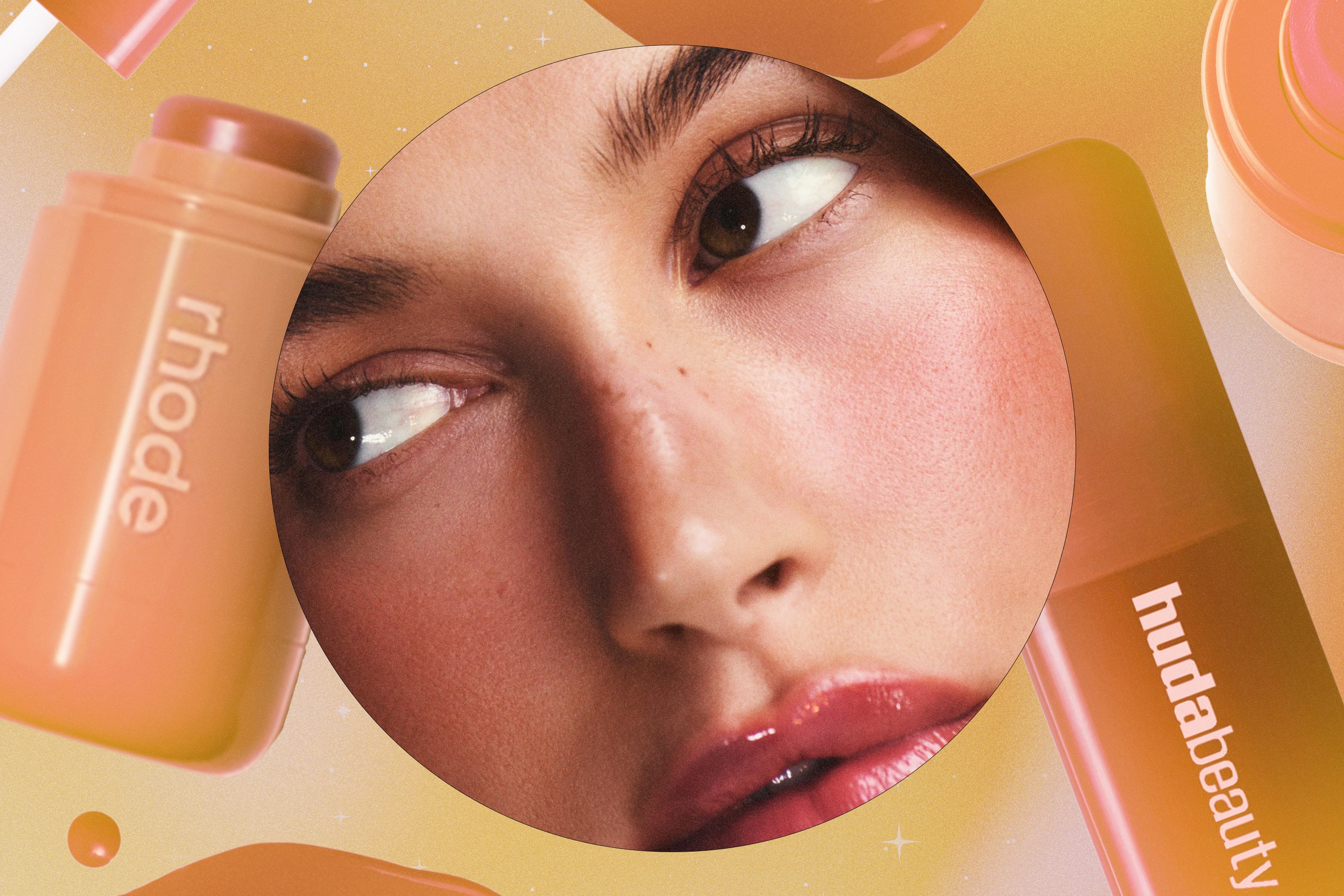 Hailey Bieber and brown blushes used for blonzing.