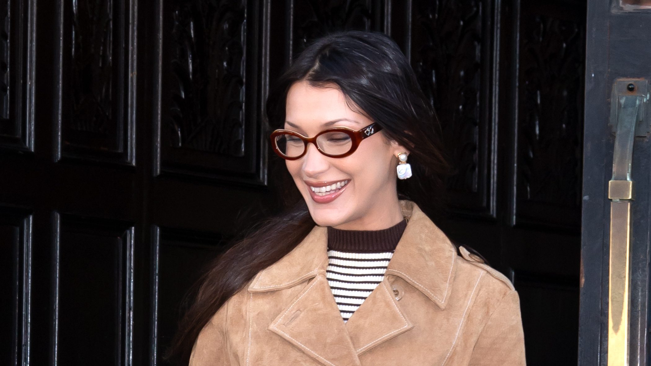 Bella Hadid is seen leaving her hotel on December 12, 2024 in New York, New York.