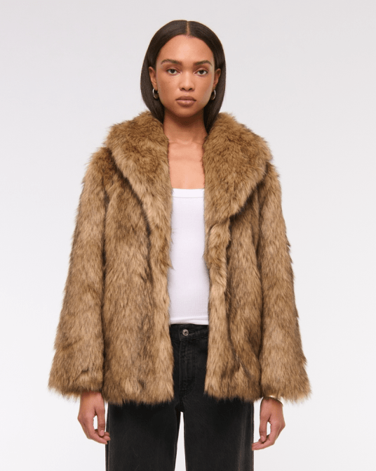 Abercrombie & Fitch Shawl Collar Faux Fur Coat