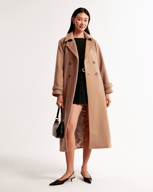 Abercrombie & Fitch Wool-Blend Trench Coat in light brown