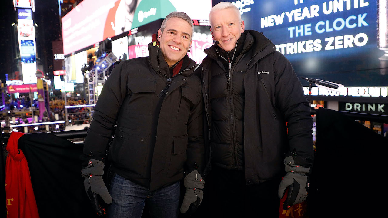 Anderson Cooper & Andy Cohen at Times Square on December 31, 2017 in New York City.