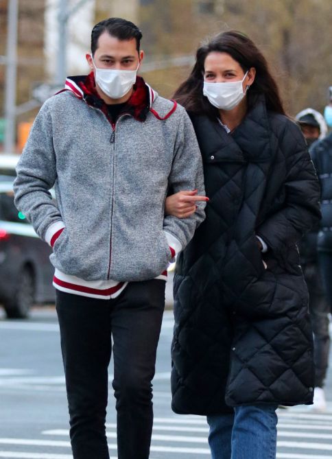 NEW YORK CITY, NY - JANUARY 22:  Emilio Vitolo Jr. and Katie Holmes out for a walk on January 22, 2021 in New York City, New York.