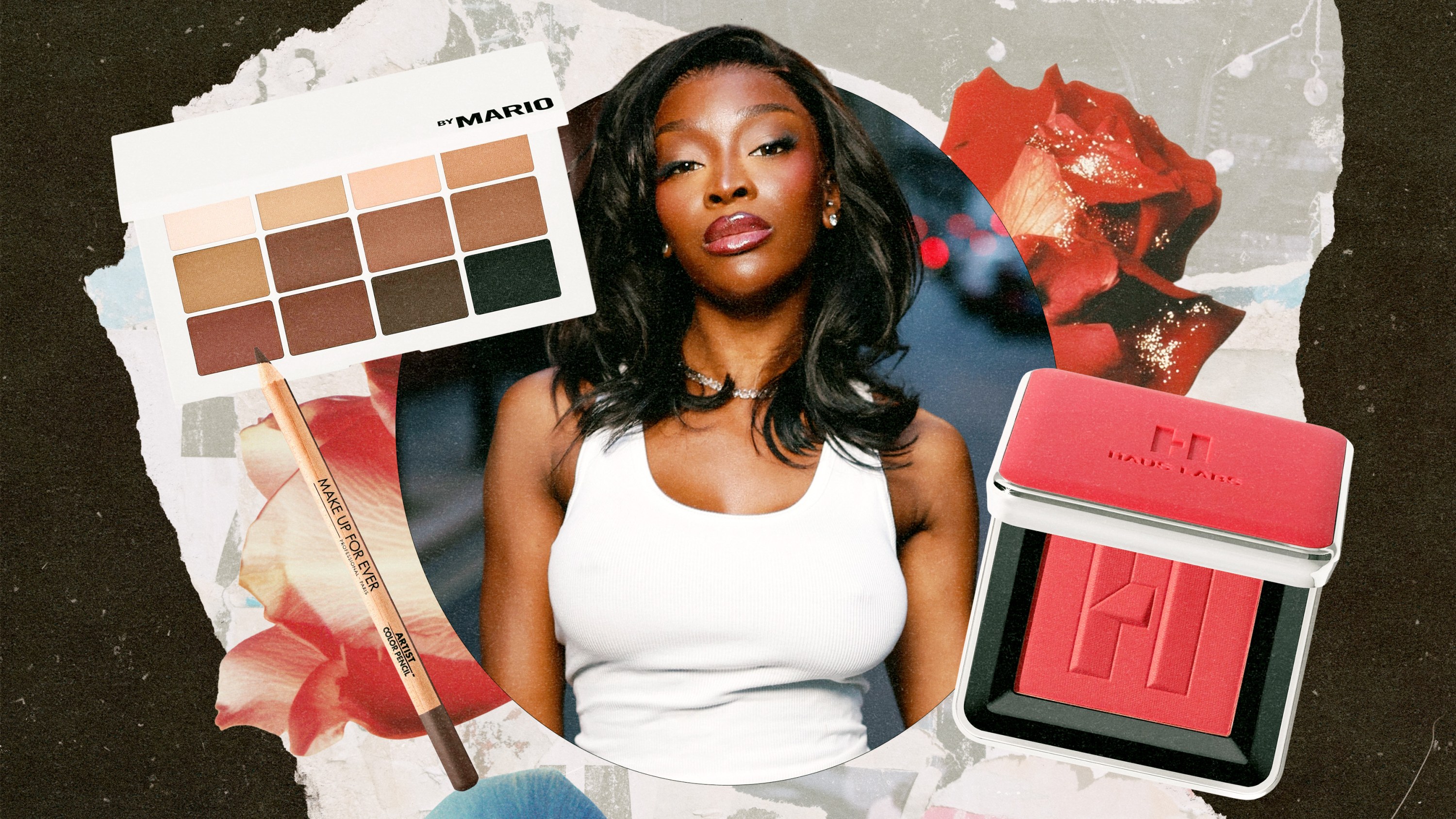 Chelsea Lazkani next to her most-used makeup products.