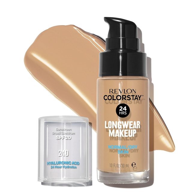 Revlon ColorStay Liquid Foundation in a clear bottle.