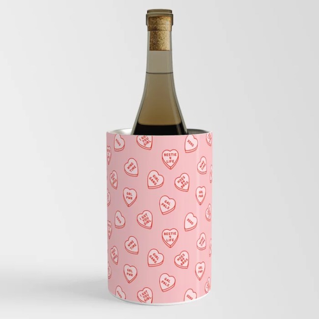 Cute Galentines Valentines Best Friend Love Heart Candy Print Wine Chiller