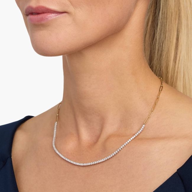 Two-Toned Diamond Paperclip Necklace in 14K Yellow Gold