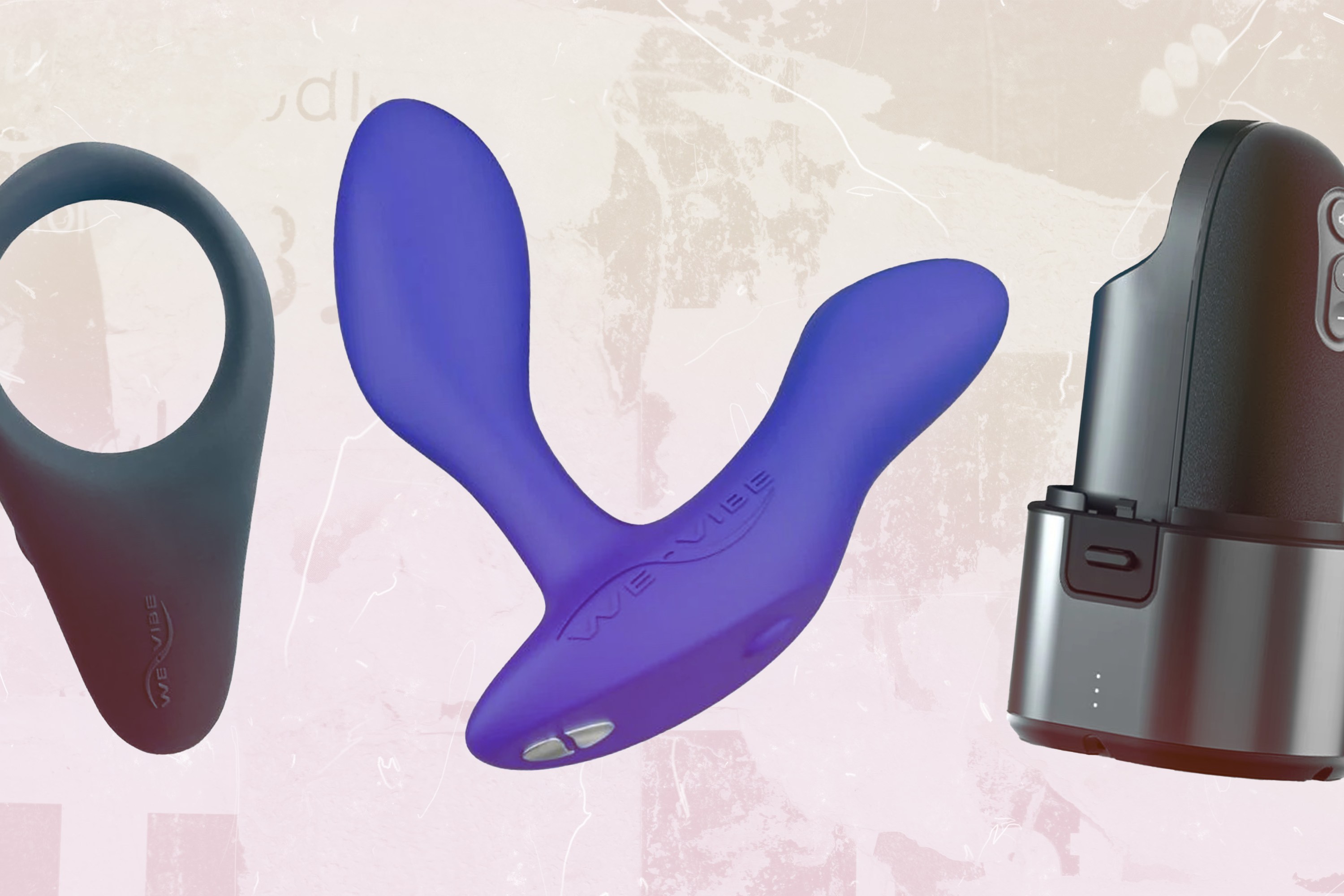 A collage of various men's sex toys.