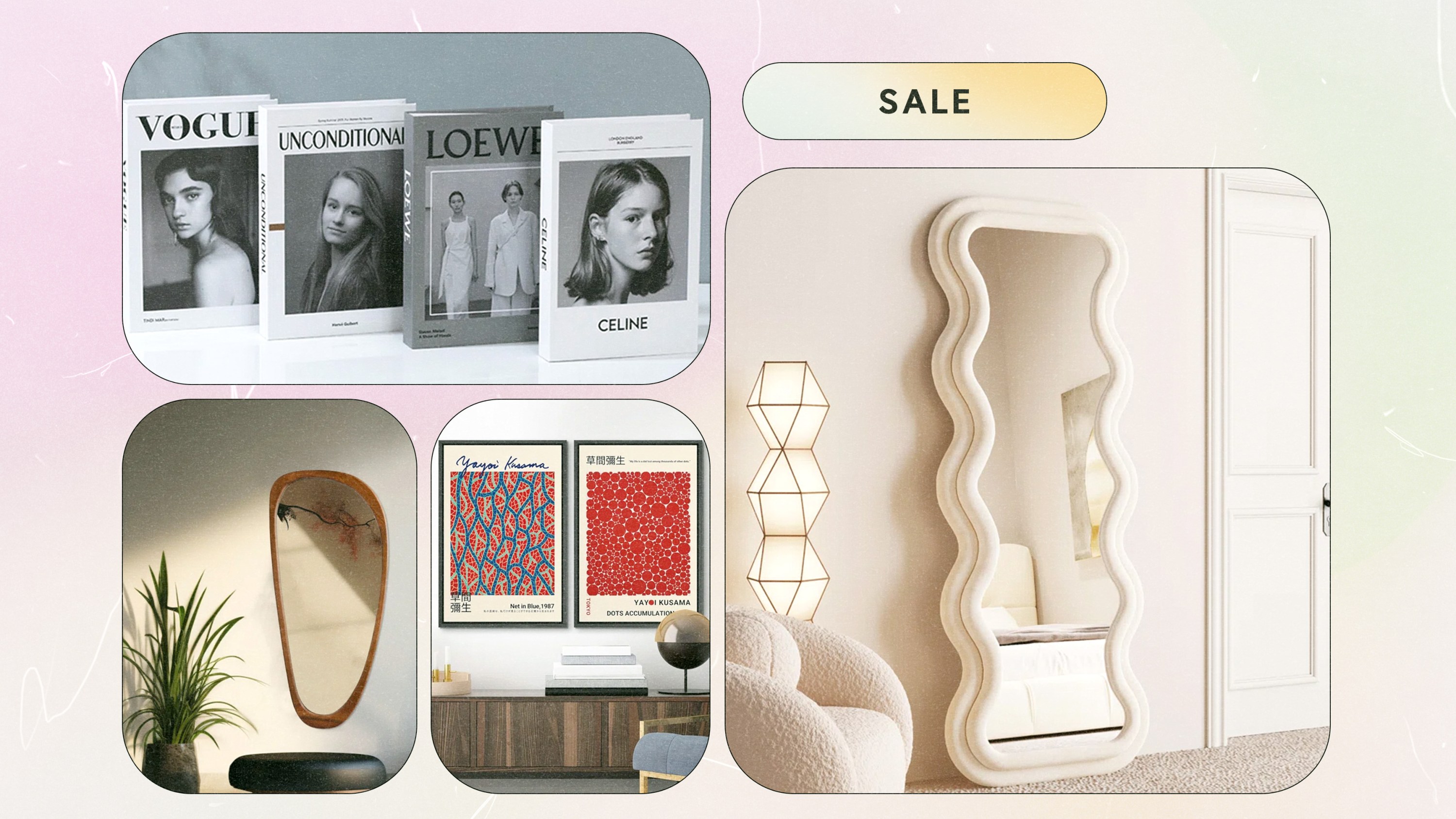 A collage of various home decor items