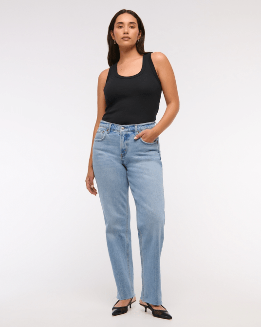 Abercrombie & Fitch Mid Rise 90s Straight Jean in blue wash