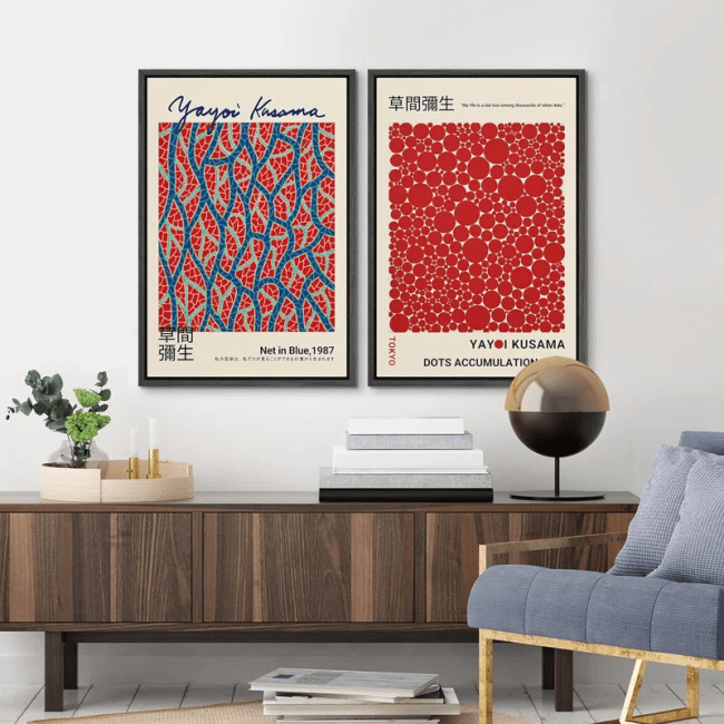 Framed art prints featuring works by Yayoi Kusama