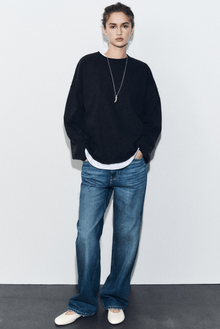 Zara Washed Heavy Cotton T-Shirt in navy blue