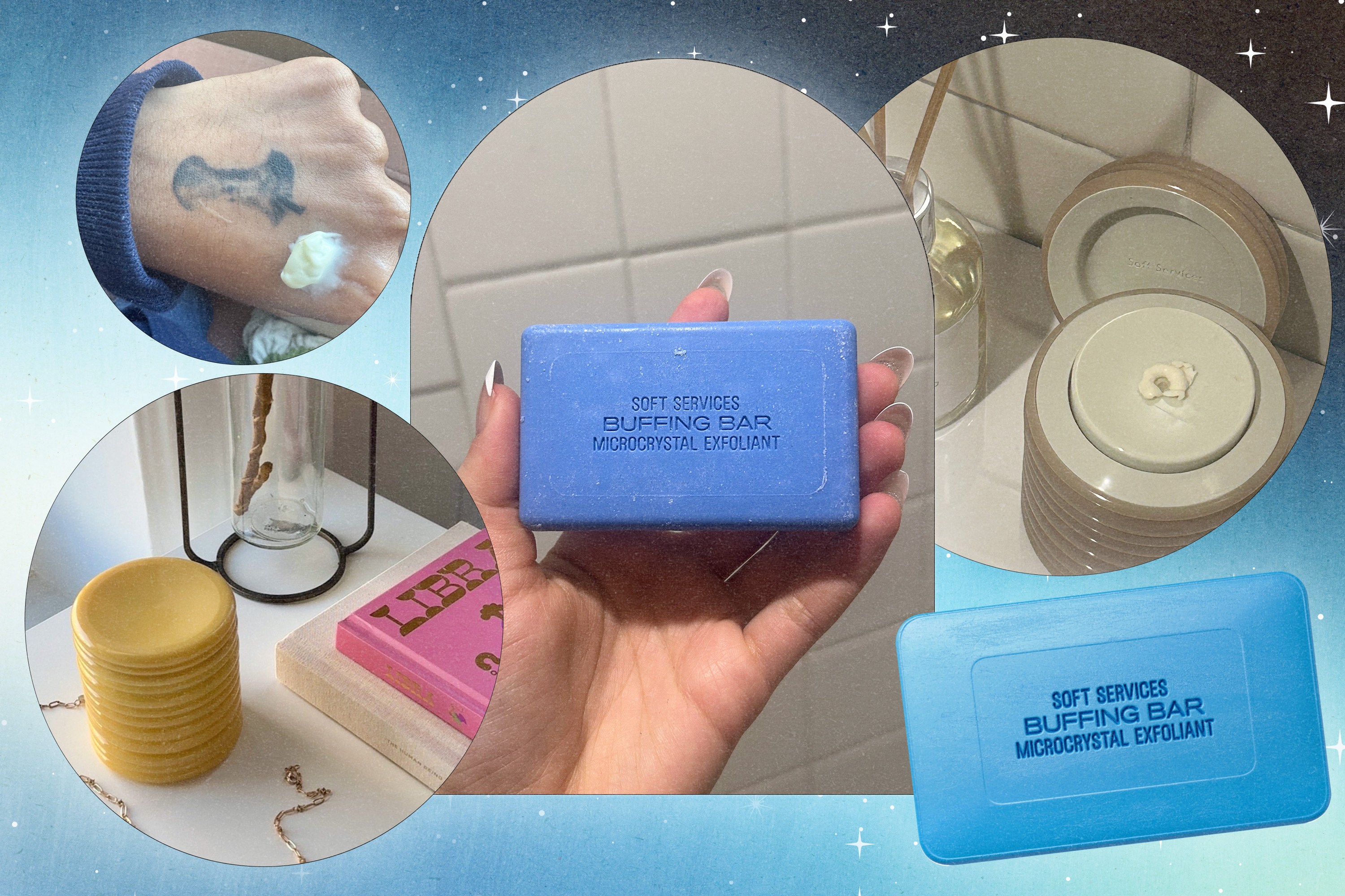 A collage of Soft Services products.