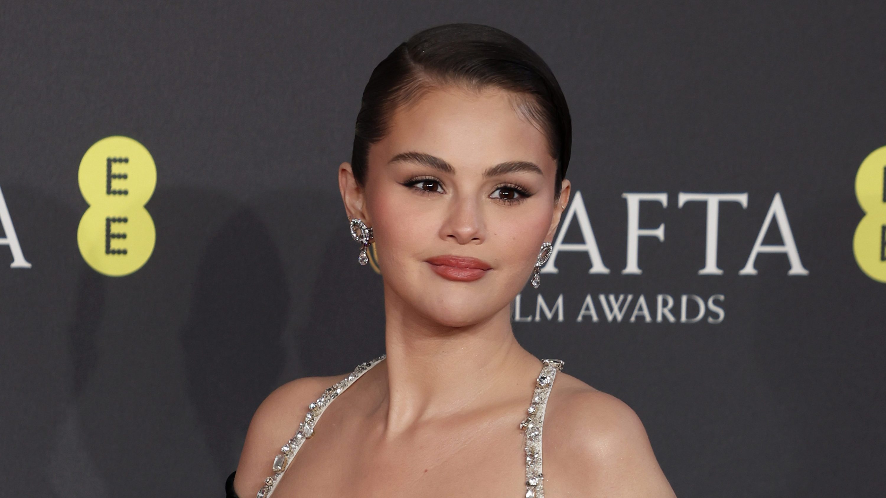 LONDON, ENGLAND - FEBRUARY 16: Selena Gomez attends the 2025 EE BAFTA Film Awards at The Royal Festival Hall on February 16, 2025 in London, England.