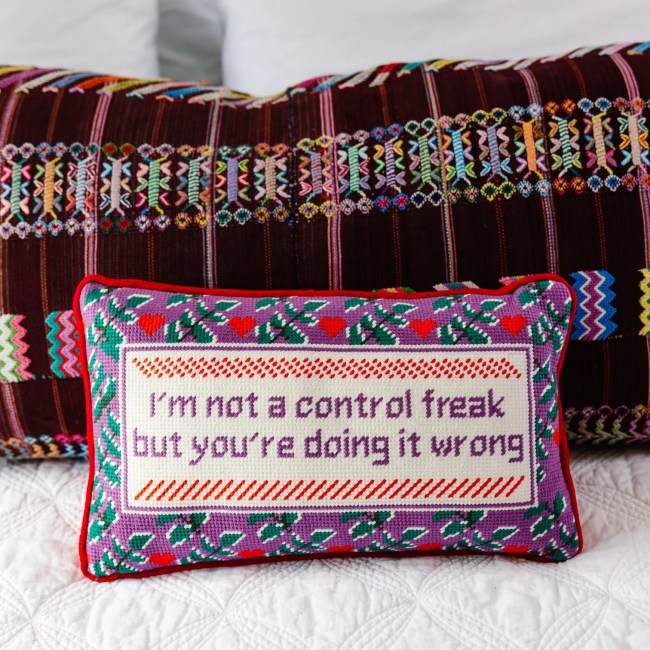 Furbish Studio Control Freak Needlepoint Pillow