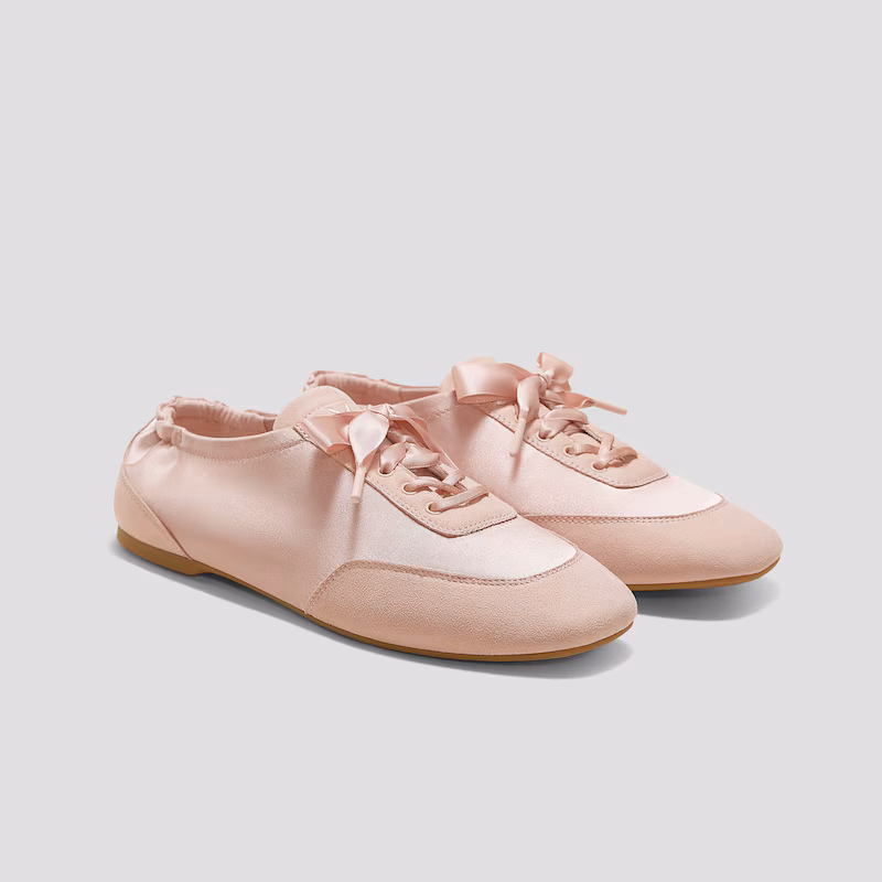 Vivaia Square-Toe Lace-Up Satin Sneakerina