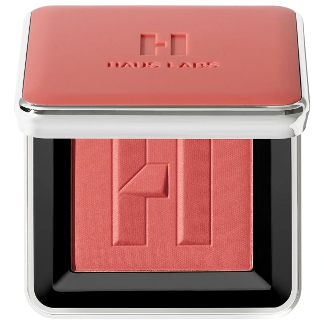 Haus Labs Color Fuse Blush Powder in a pink palette.