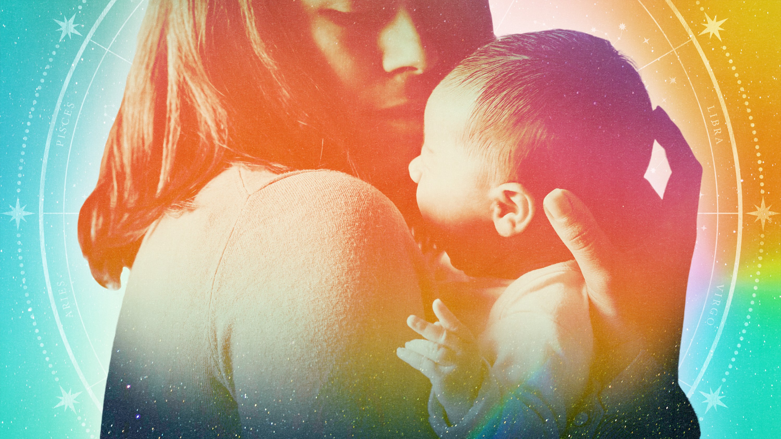 A collage of a mother holding her newborn child.