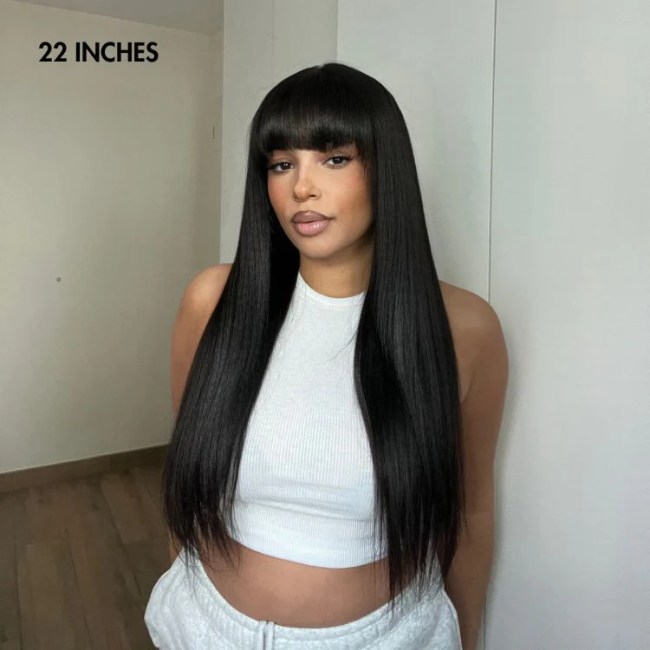 Yaki Straight Ultra Natural Minimalist Lace Long Wig With Bangs