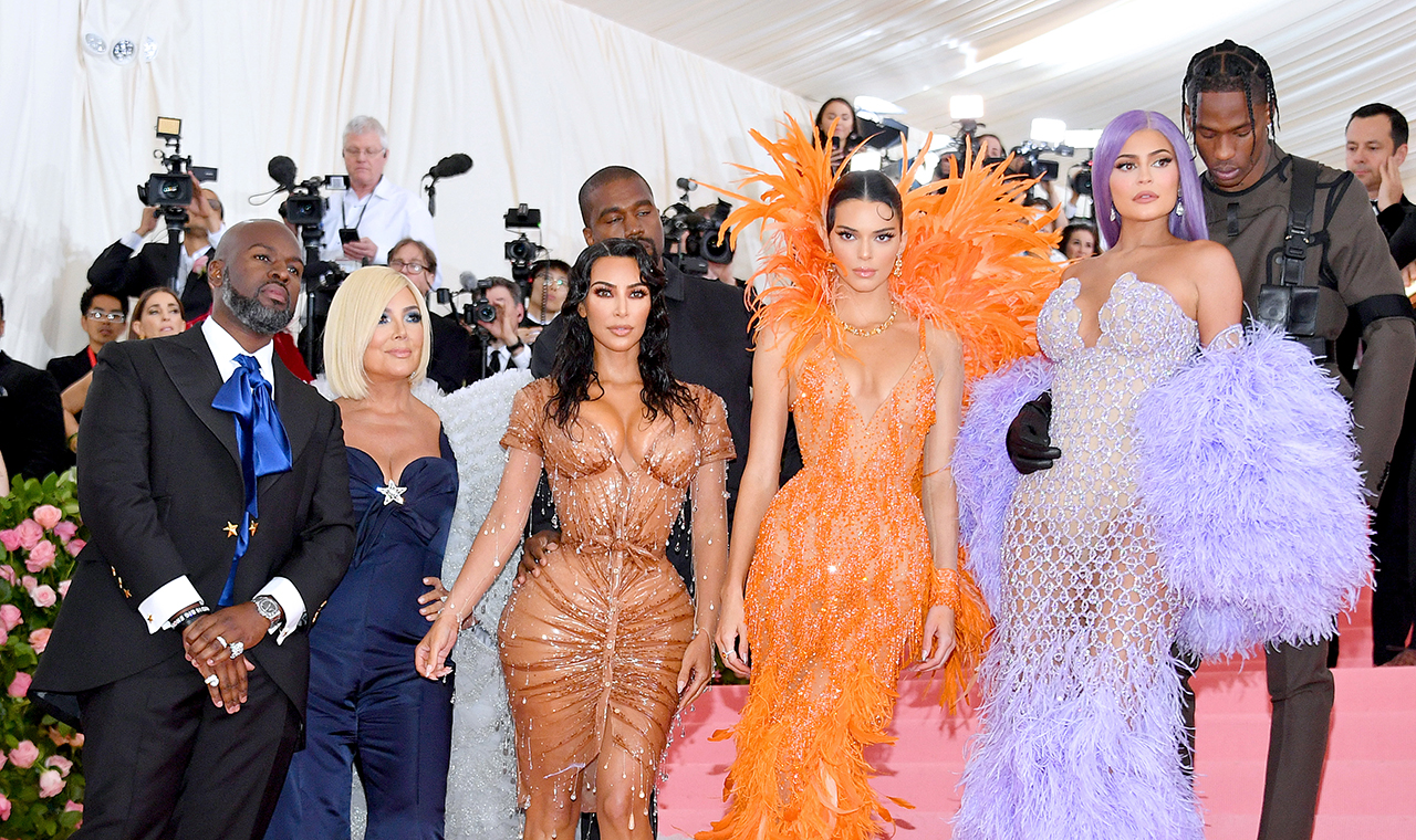 NEW YORK, NEW YORK - MAY 06: Corey Gamble, Kris Jenner, Kanye West, Kim Kardashian West, Kendall Jenner, Kylie Jenner and Travis Scott attend The 2019 Met Gala Celebrating Camp: Notes on Fashion at Metropolitan Museum of Art on May 06, 2019 in New York City.