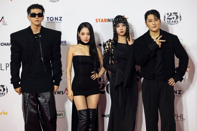 BULACAN, PHILIPPINES - DECEMBER 14: J.Seph, BM, Somin, and Jiwoo of KARD attend the 2023 Asia Artist Awards at the Philippine Arena on December 14, 2023 in Bulacan, Philippines.
