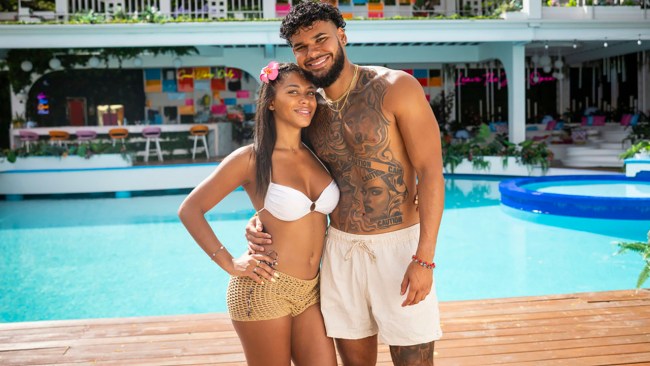 LOVE ISLAND USA -- Episode 731 -- Pictured: (l-r) Amaya Espinal, Bryan Arenales -- (Photo by: Ben Symons/Peacock)