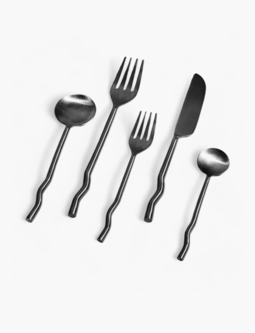 Two forks, two spoons, and one knife from Meso Goods' Emma Silverware set