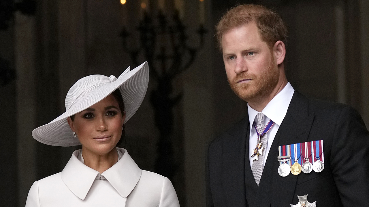 Prince Harry and Meghan Markle, Duke and Duchess of Sussex leave after a service of thanksgiving for the reign of Queen Elizabeth II at St Paul's Cathedral in London, Friday, June 3, 2022 on the second of four days of celebrations to mark the Platinum Jubilee. The events over a long holiday weekend in the U.K. are meant to celebrate the monarch's 70 years of service
