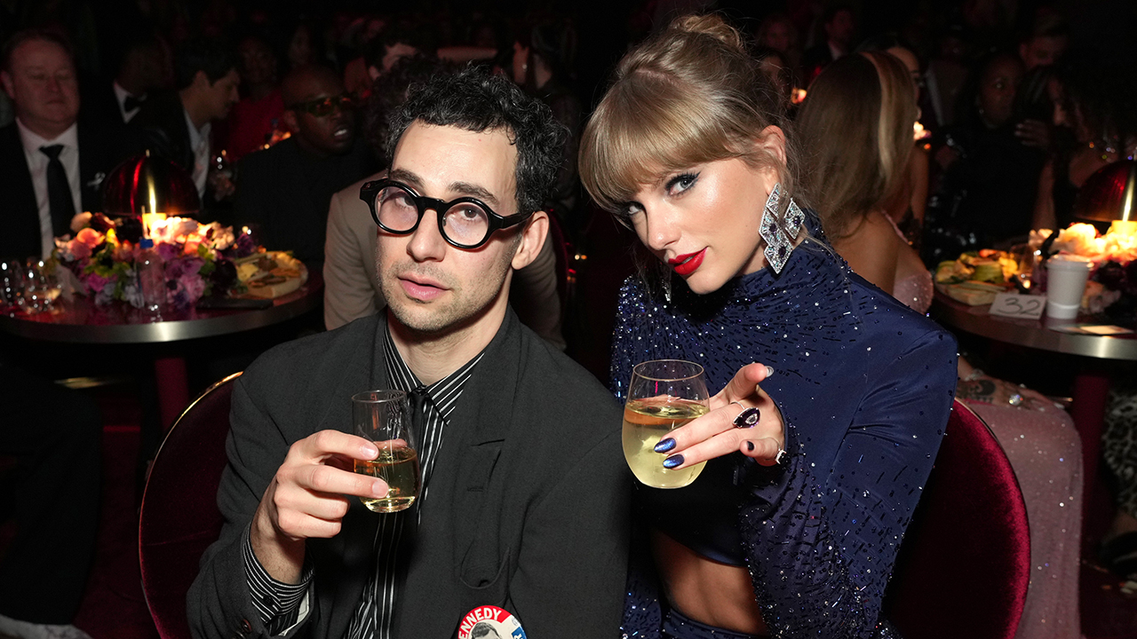 Jack Antonoff and Taylor Swift attend the 65th GRAMMY Awards at Crypto.com Arena on February 05, 2023 in Los Angeles, California.
