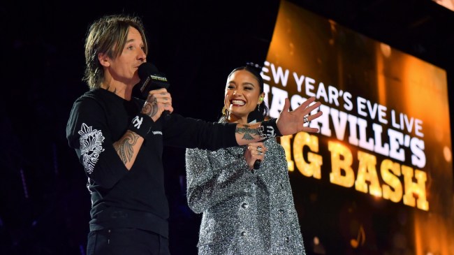 Recording Artist Keith Urban and Host Rachel Smith speak on stage during New Year's Eve Live Nashville's Big Bash at Bicentennial Capitol Mall State Park on December 31, 2024 in Nashville, Tennessee. 