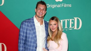NEW YORK, NEW YORK - NOVEMBER 07: Rob Gronkowski and Camille Kostek  attends Apple Original Film's "Spirited" New York Premiereat Alice Tully Hall, Lincoln Center on November 07, 2022 in New York City.