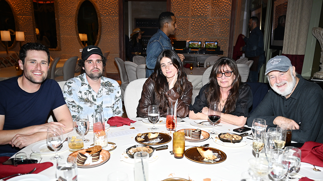 LAS VEGAS, NEVADA - SEPTEMBER 14: Jake Reiner, Nick Reiner, Romy Reiner, Michele Singer Reiner and Rob Reiner attend Four Sixes Ranch Steakhouse pop-up grand opening  on September 14, 2024 in Las Vegas, Nevada.