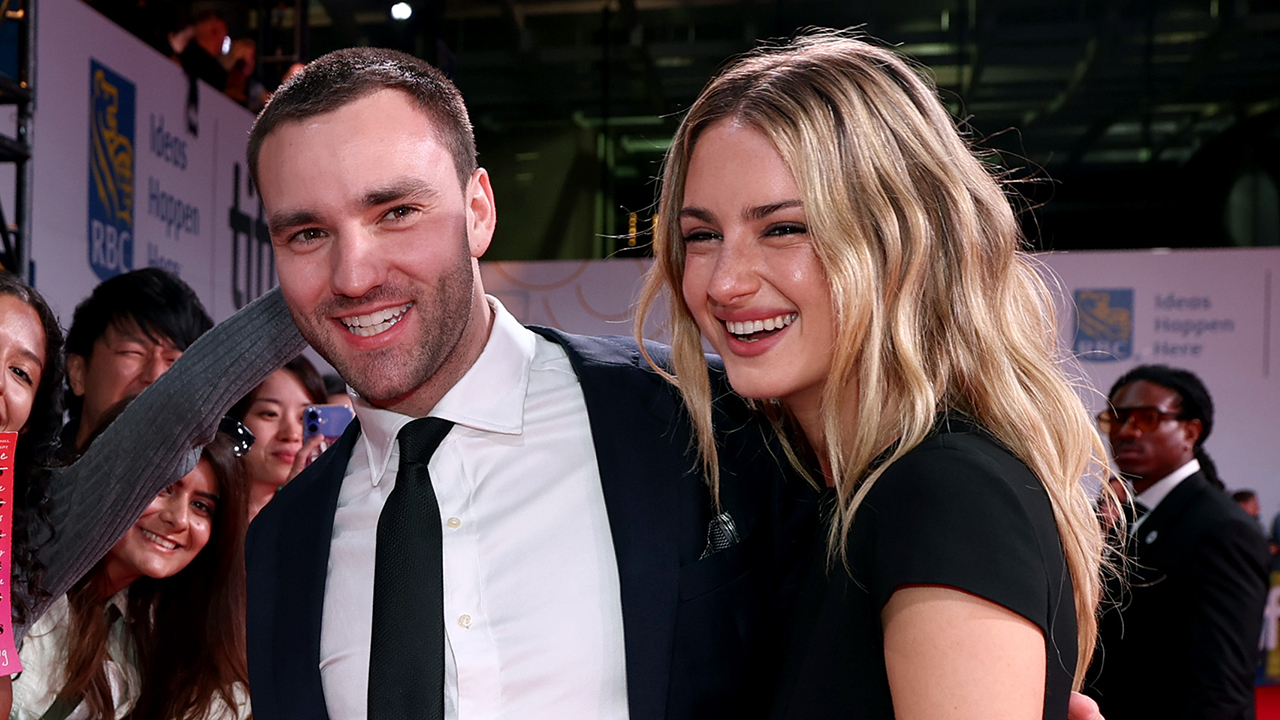 TORONTO, ONTARIO - SEPTEMBER 09: (Center L-R) Jackson White and Grace Van Patten attend the premiere of "Swiped" during the 2025 Toronto International Film Festival at Roy Thomson Hall on September 09, 2025 in Toronto, Ontario