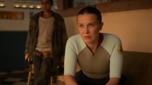 STRANGER THINGS: SEASON 5. (L to R) Linnea Berthelsen as Kali and Millie Bobby Brown as Eleven in Stranger Things: Season 5.