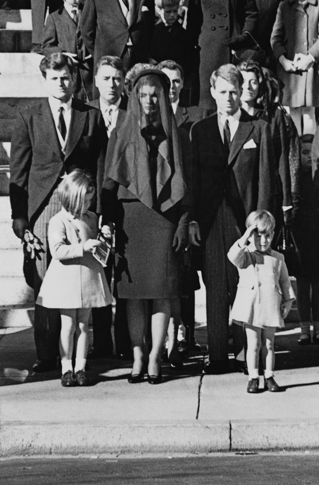 Members of the Kennedy family at the funeral of assassinated president John F. Kennedy at Washington DC. From left: Senator Edward Kennedy, Caroline Kennedy, (aged 6), Jackie Kennedy (1929 - 1994), Attorney General Robert Kennedy and John Kennedy (1960 - 1999) (aged 3)