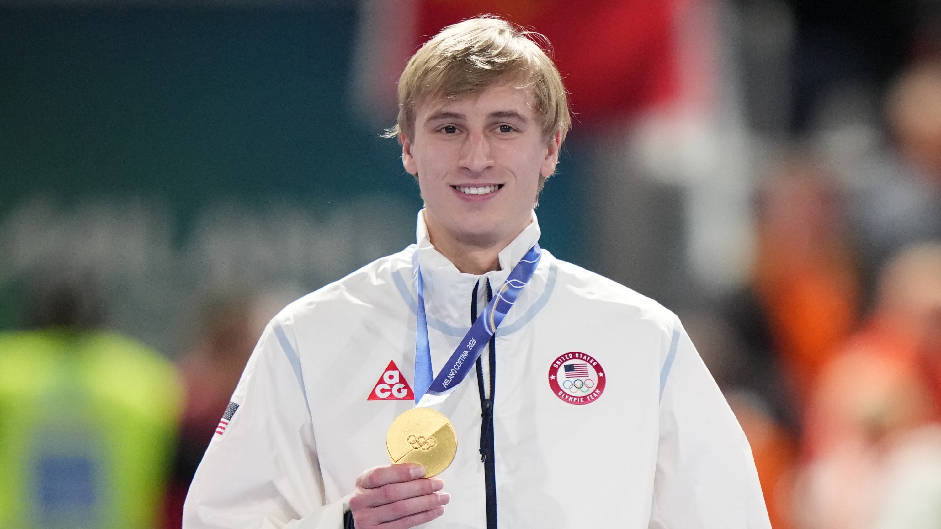 Speed Skating: 2026 Winter Olympics: Gold medalist Jordan Stolz of Team United States poses on the podium during the medal ceremony for the Speed Skating Men's 1000m at Milan Speed Skating Stadium.
Milan, Italy 2/11/2026 
CREDIT: Erick W. Rasco
