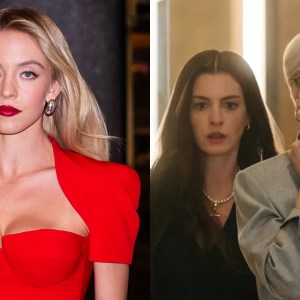 Sydney Sweeney is seen in Midtown on Dec. 12, 2023 in New York City; Anne Hathaway as Andy Sachs and Meryl Streep as Miranda Priestly in 'The Devil Wears Prada 2.'